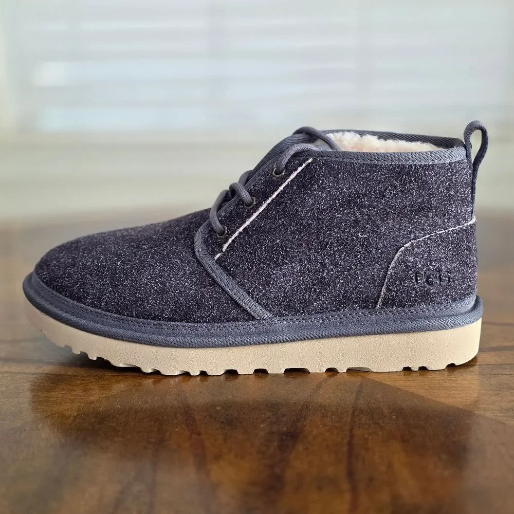 UGG Neumel Shaggy Suede Chukka Boots Dark Grey Men's Size 8 Real Fur New 1158219